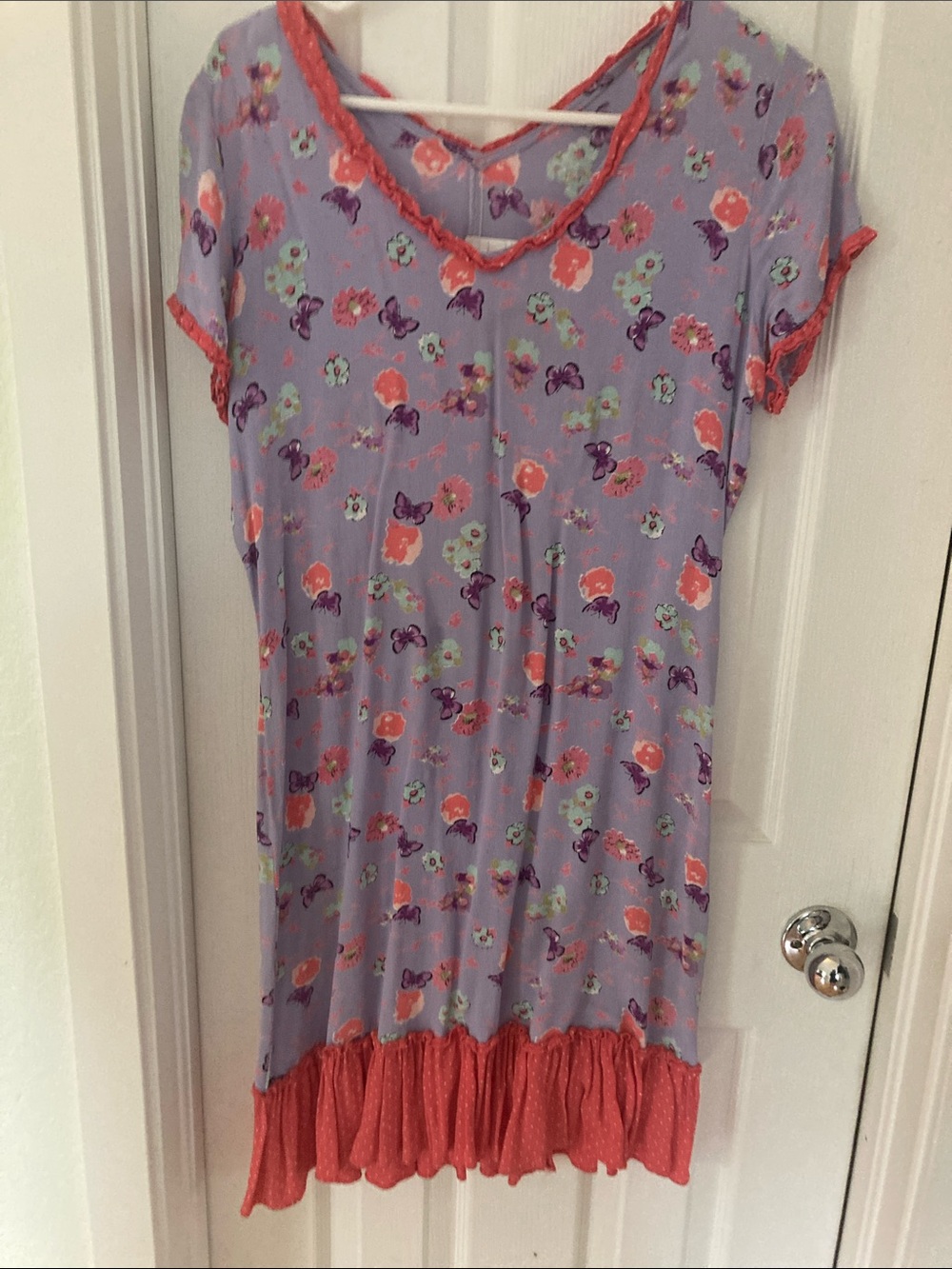 Lavender Floral Dress with Coral Trim